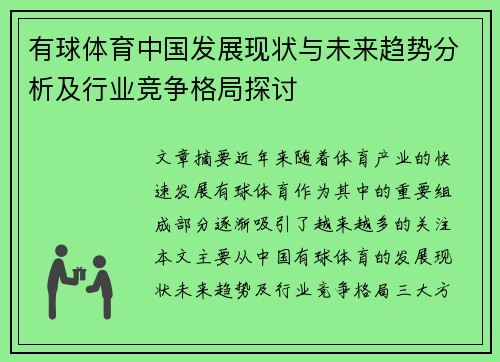 有球体育中国发展现状与未来趋势分析及行业竞争格局探讨